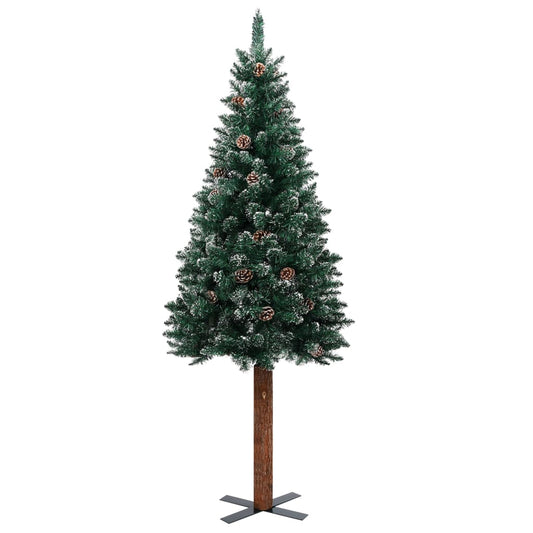 Weihnachtsbaum Schlank mit Echtholz und Schnee Grün 180 cm