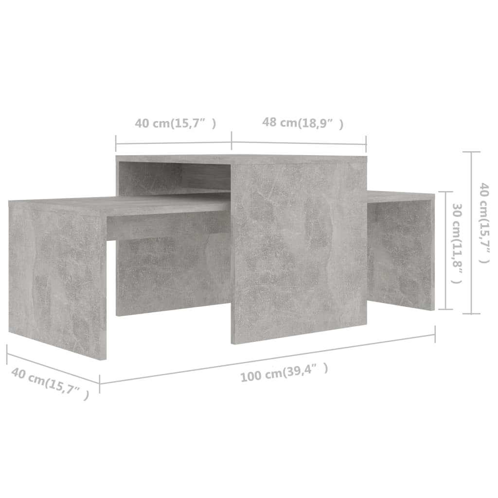 Couchtisch-Set Betongrau 100x48x40 cm Holzwerkstoff