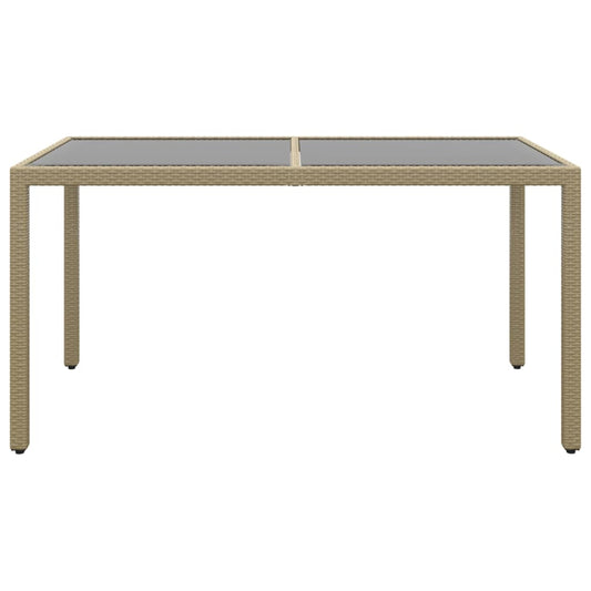 Gartentisch 150x90x75 cm Hartglas und Poly Rattan Beige