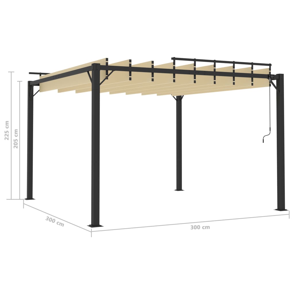 Pergola mit Lamellendach 3x3 m Creme Stoff und Aluminium