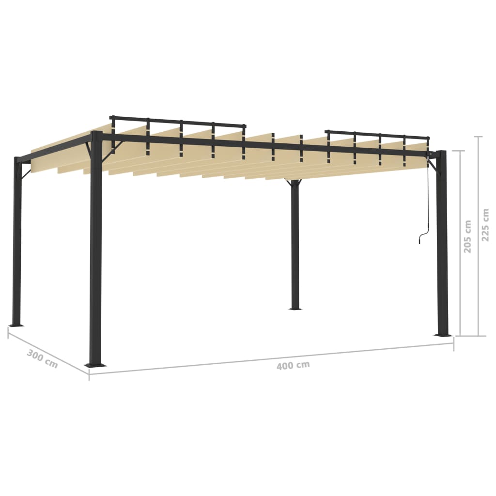 Pergola mit Lamellendach 3x4 m Creme Stoff und Aluminium