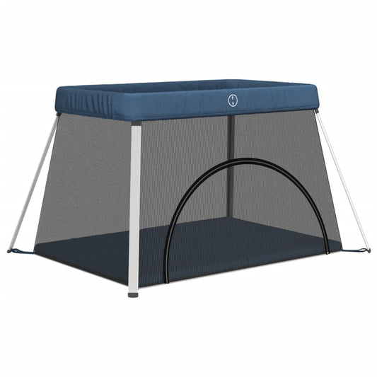 Baby-Laufstall mit Matratze Marineblau Leinenstoff