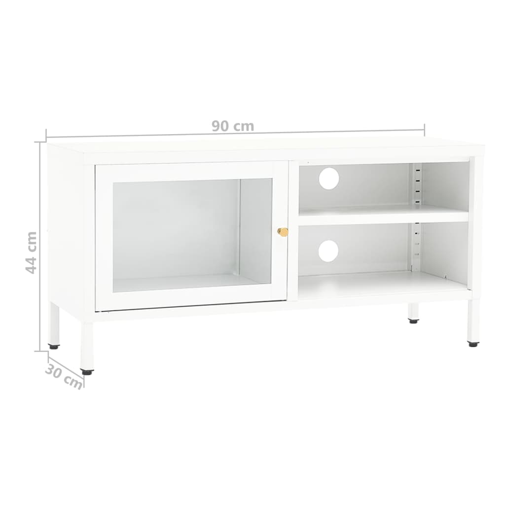 TV-Schrank Weiß 90x30x44 cm Stahl und Glas