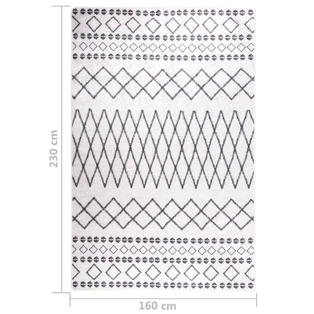 Teppich Waschbar 160x230 cm Schwarz und Weiß Rutschfest