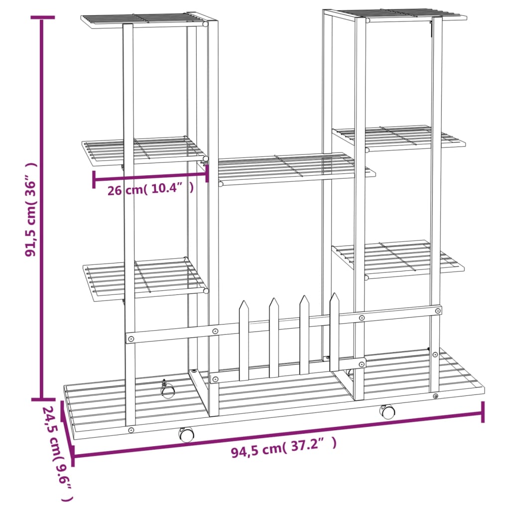 Blumenständer mit Rollen 94,5x24,5x91,5 cm Weiß Eisen