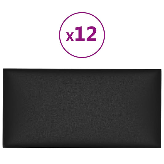 Wandpaneele 12 Stk. Schwarz 30x15 cm Kunstleder 0,54 m²