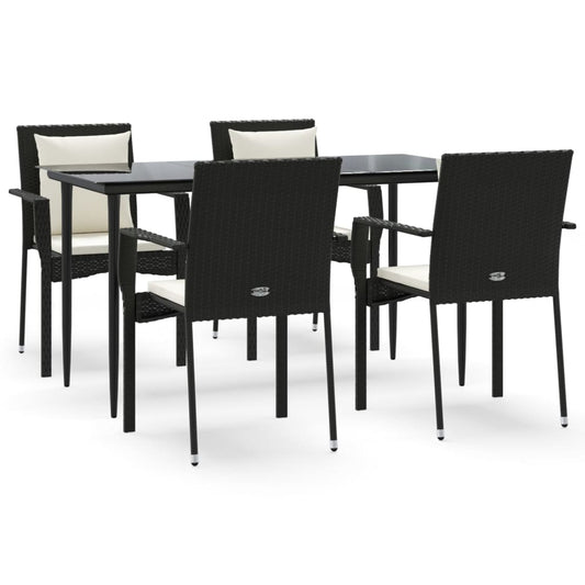 5-tlg. Garten-Essgruppe mit Kissen Schwarz Poly Rattan