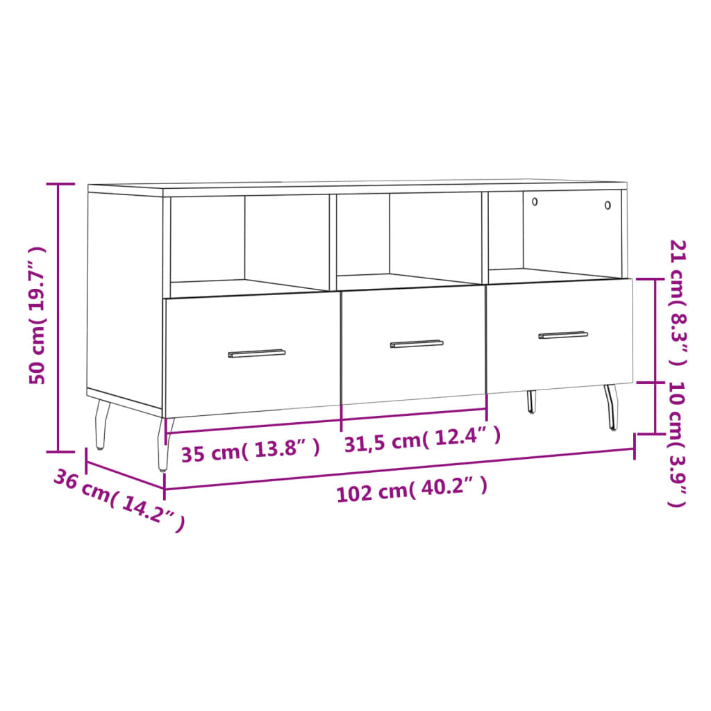 TV-Schrank Betongrau 102x36x50 cm Holzwerkstoff