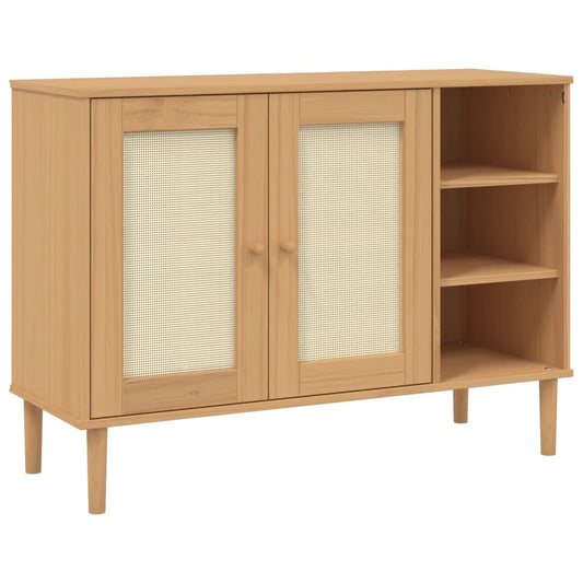 Sideboard SENJA Rattan-Optik Braun 112x40x80 cm Kiefernholz