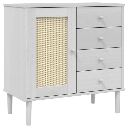 Sideboard SENJA Rattan-Optik Weiß 80x40x80 cm Kiefernholz