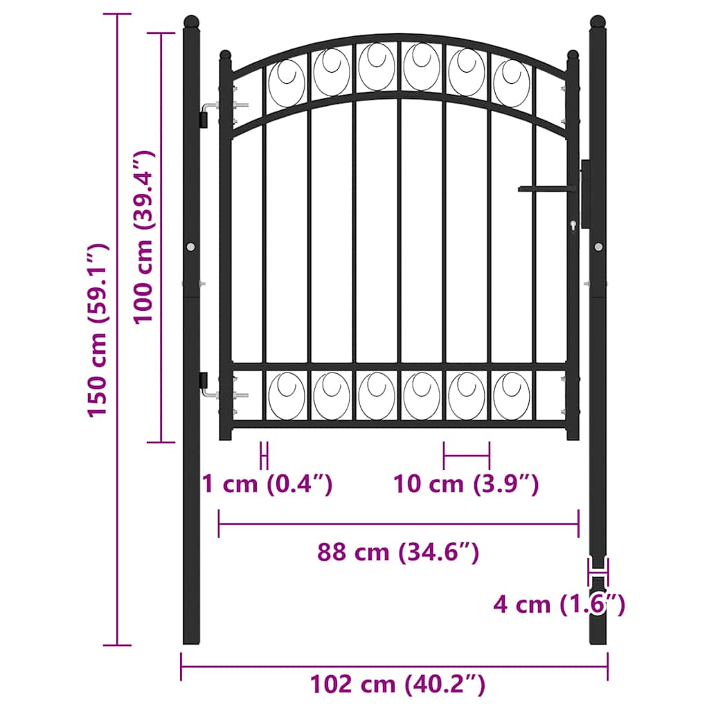 Zauntor mit Gewölbter Spitze Stahl 100x100 cm Schwarz
