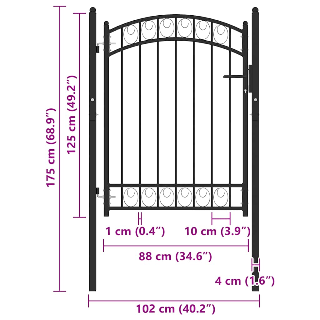 Zauntor mit Gewölbter Spitze Stahl 100x125 cm Schwarz