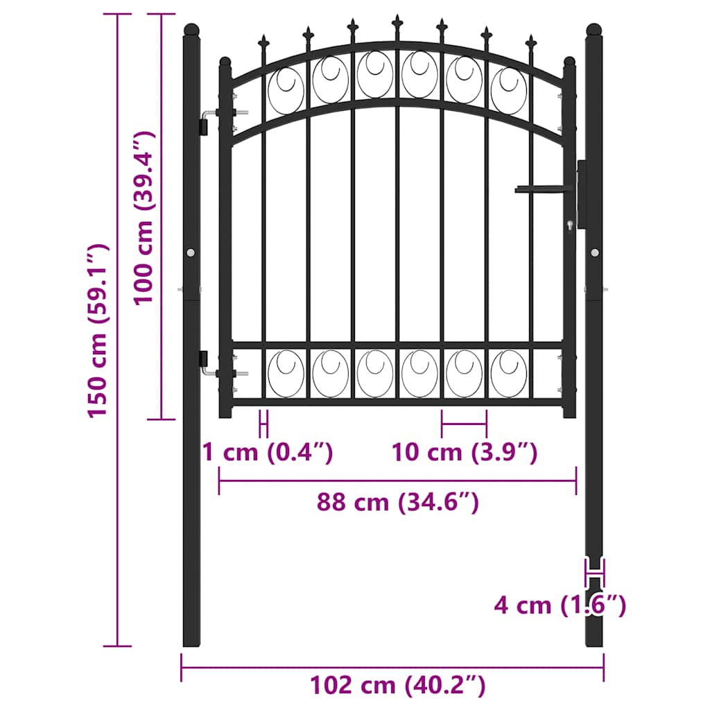 Zauntor mit Spitzen Stahl 100x100 cm Schwarz