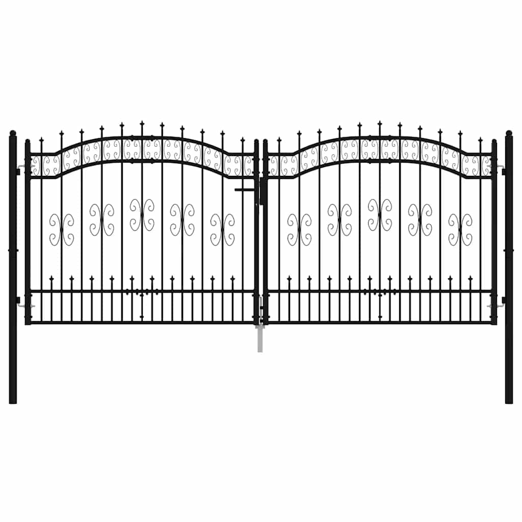 Zauntor mit Speerspitze Schwarz 305 x 125 cm Pulverbeschichteter Stahl