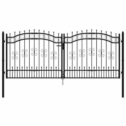 Zauntor mit Speerspitze Schwarz 305 x 125 cm Pulverbeschichteter Stahl