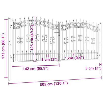 Zauntor mit Speerspitze Schwarz 305 x 125 cm Pulverbeschichteter Stahl