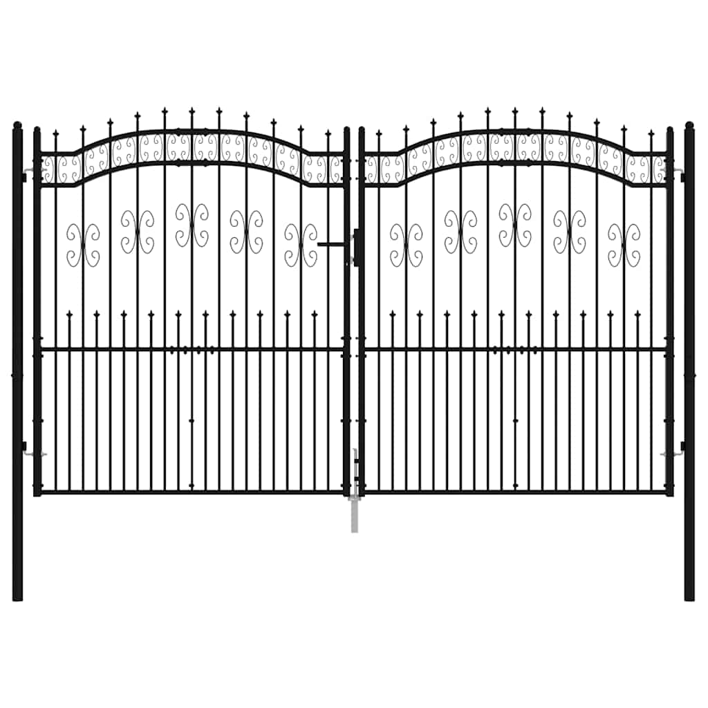 Zauntor mit Speerspitze Schwarz 305 x 175 cm Pulverbeschichteter Stahl