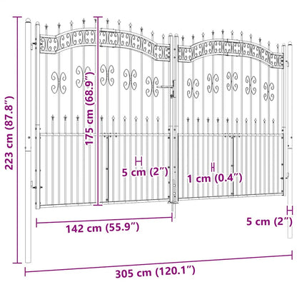 Zauntor mit Speerspitze Schwarz 305 x 175 cm Pulverbeschichteter Stahl