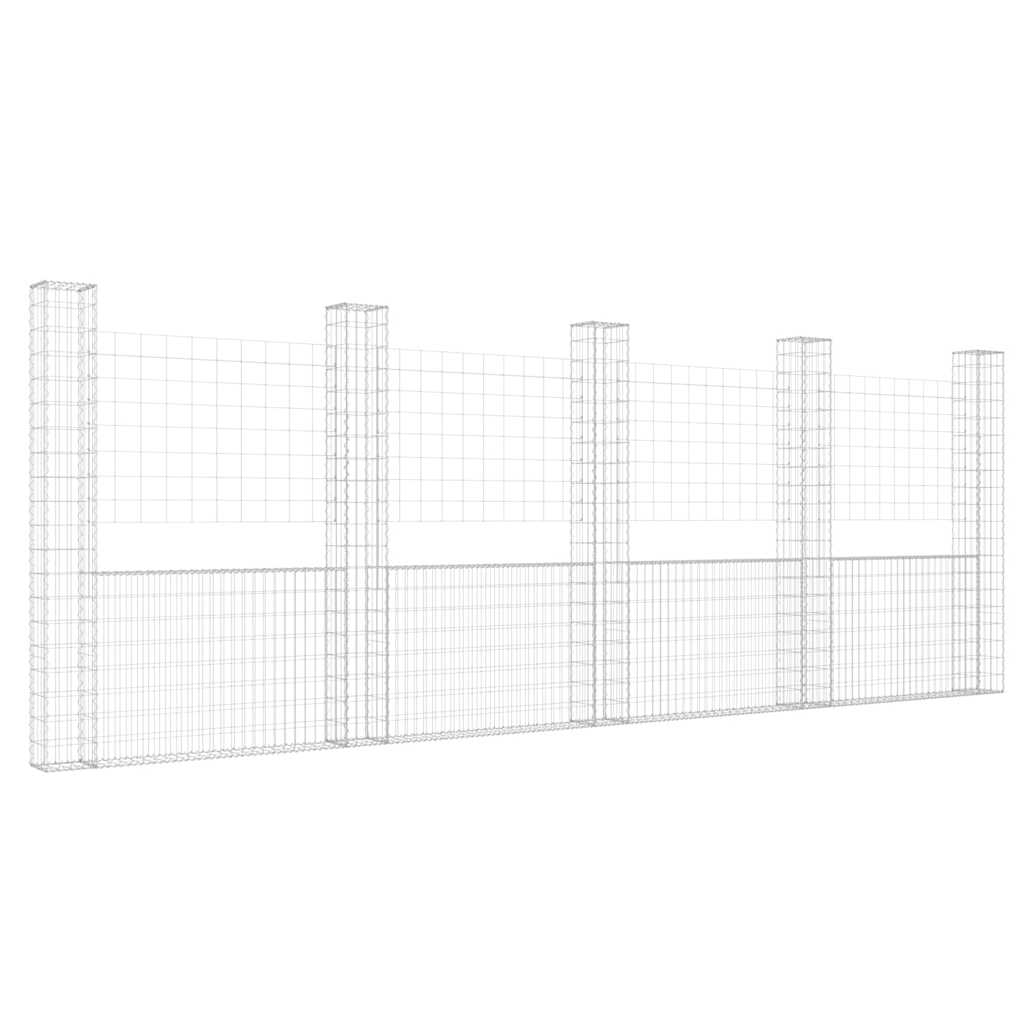 Gabionenkorb U-Form mit 5 Säulen Eisen 500x20x200 cm
