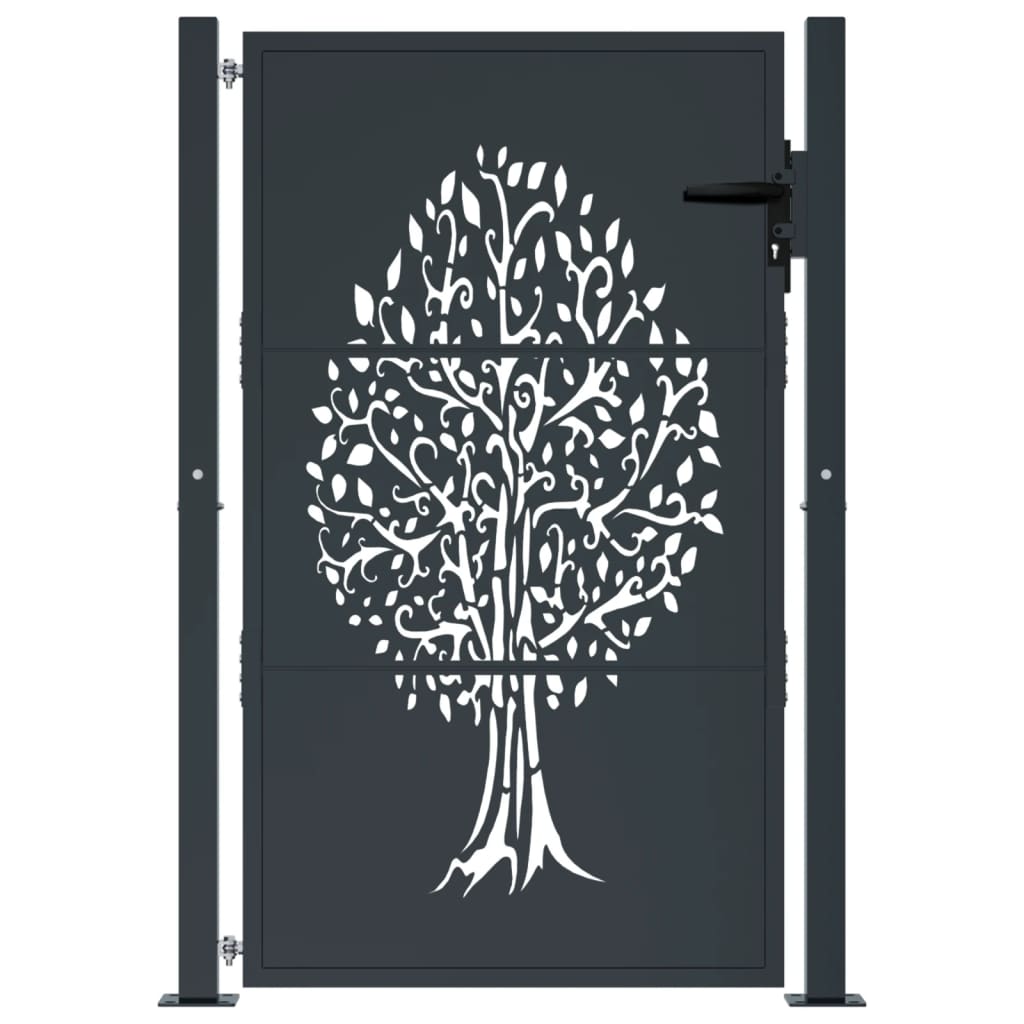 Gartentor Anthrazit 100x125 cm Stahl Baum-Design