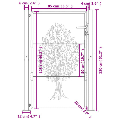 Gartentor Anthrazit 100x125 cm Stahl Baum-Design