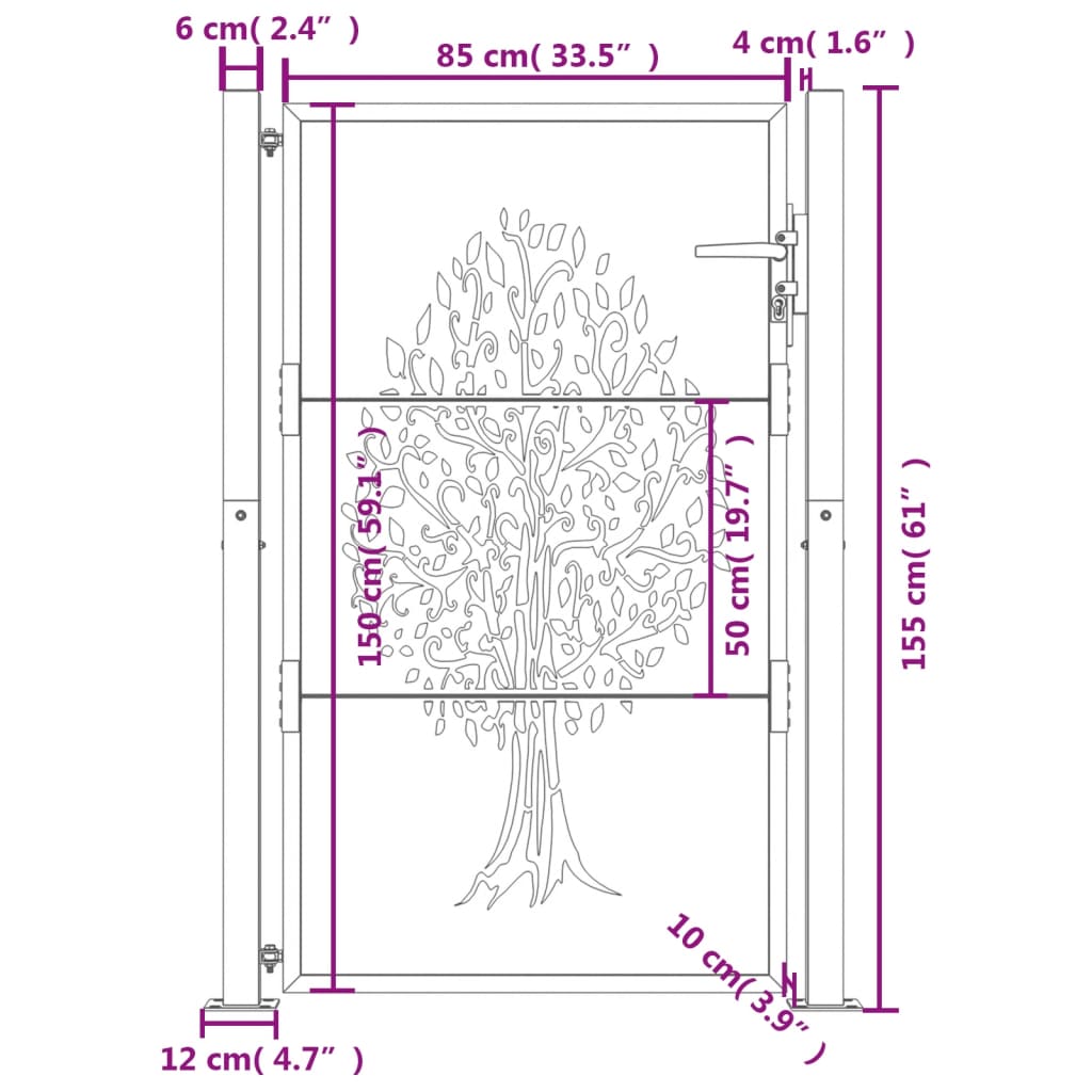 Gartentor Anthrazit 100x150 cm Stahl Baum-Design