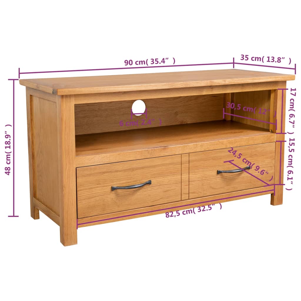 TV-Schrank 90x35x48 cm Massivholz Eiche