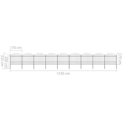 Gartenzaun mit Speerspitzen Stahl (1,5 - 1,75) x 15,3 m Schwarz