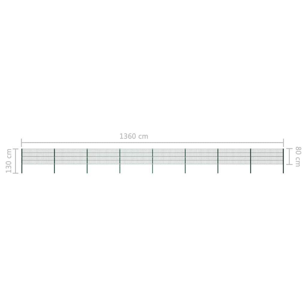 Zaunelement mit Pfosten Eisen 1385 x 80 cm Grün