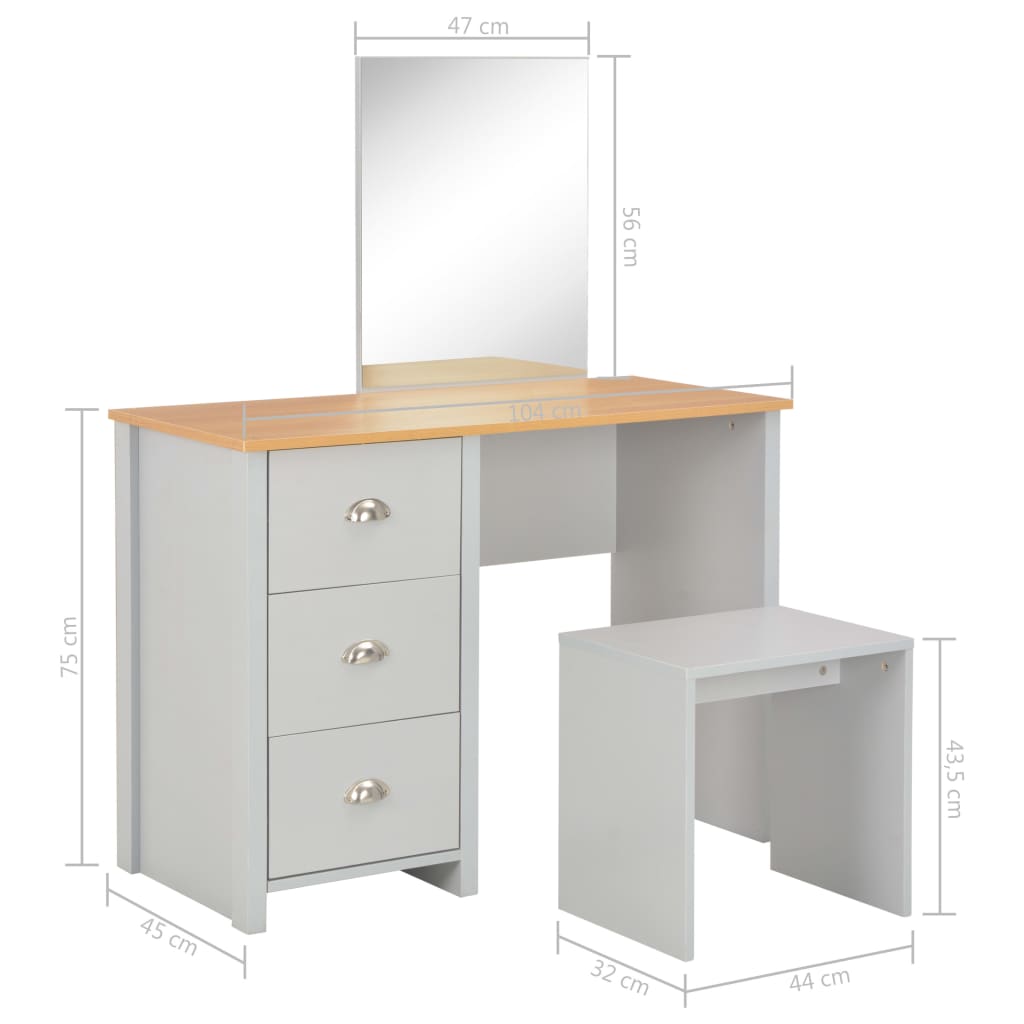 Schminktisch mit Spiegel und Hocker Grau 104x45x131 cm
