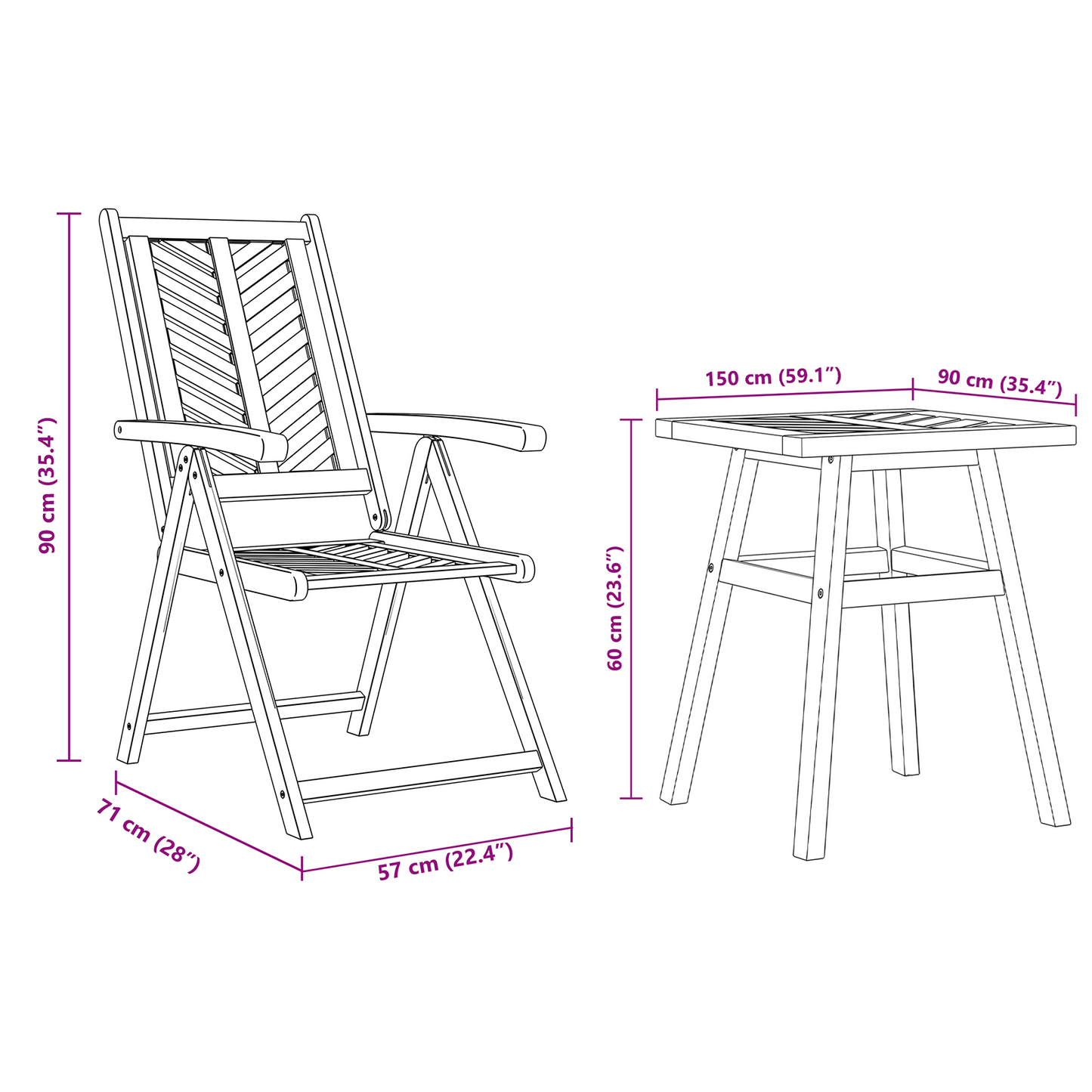 Garten Essgruppe 3 pcs Braun Massivholz Akazie