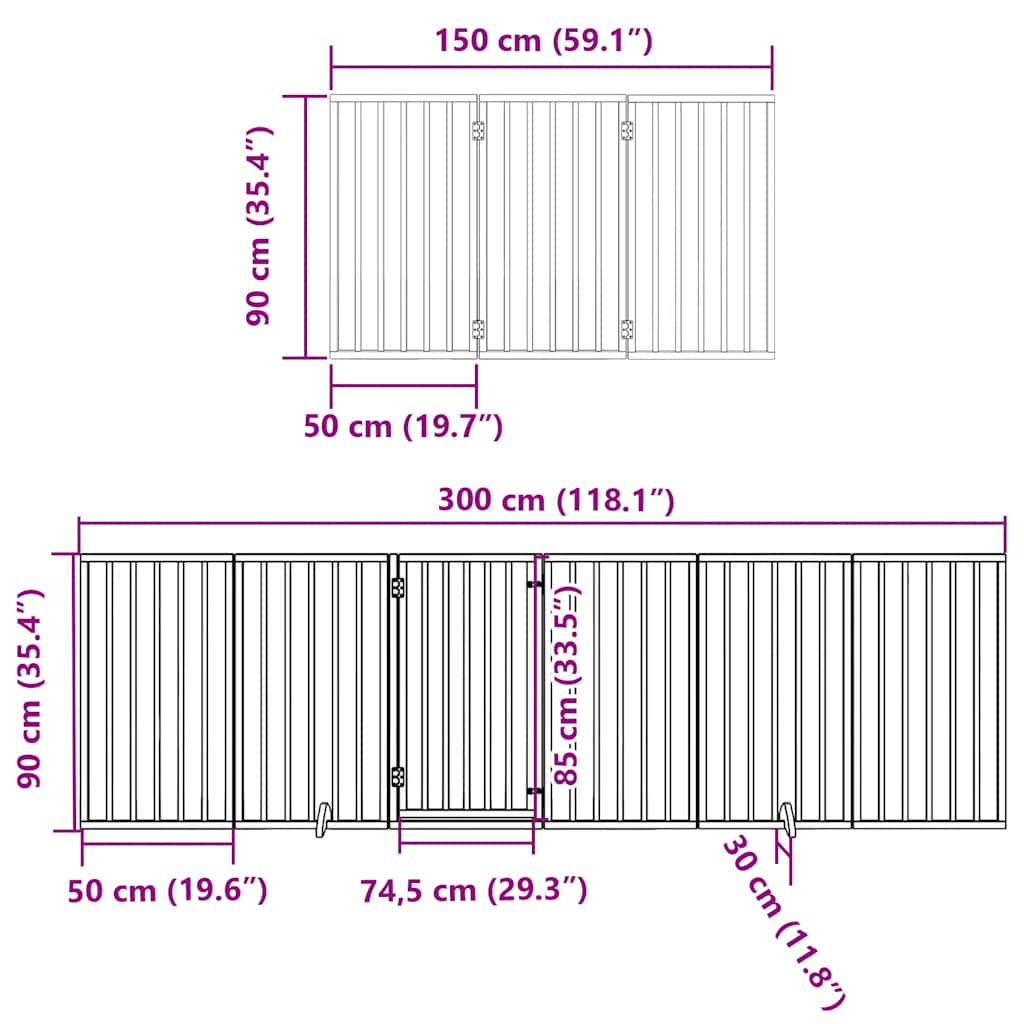 12-tlg. Hundetor mit Tür Faltbar 600 cm Pappelholz