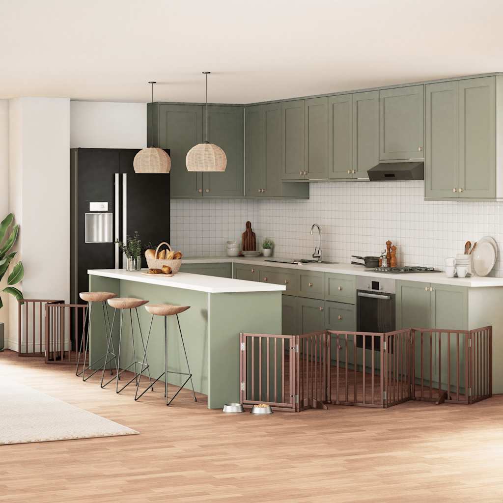 9-tlg. Hundetor mit Tür Faltbar Braun 450 cm Pappelholz