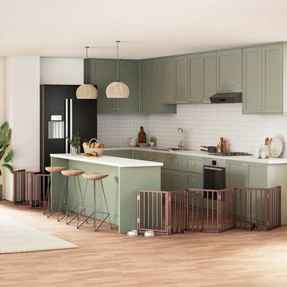 12-tlg. Hundetor mit Tür Faltbar Braun 600 cm Pappelholz