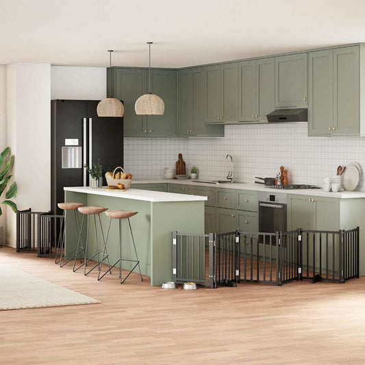 12-tlg. Hundetor mit Tür Faltbar Schwarz 600 cm Pappelholz