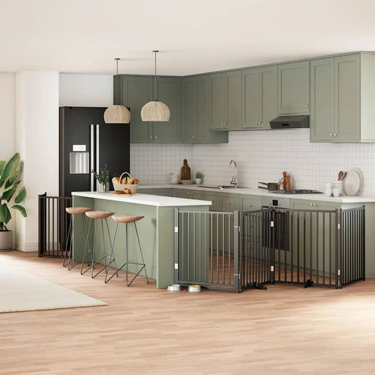 6-tlg. Hundetor mit Tür Faltbar Schwarz 480 cm Pappelholz