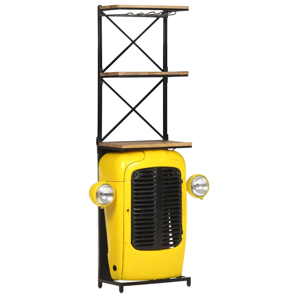 Traktor-Weinschrank Gelb 49x31x172 cm Mango Massivholz