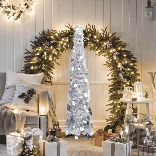 Künstlicher Pop-Up-Weihnachtsbaum Silber 120 cm PET