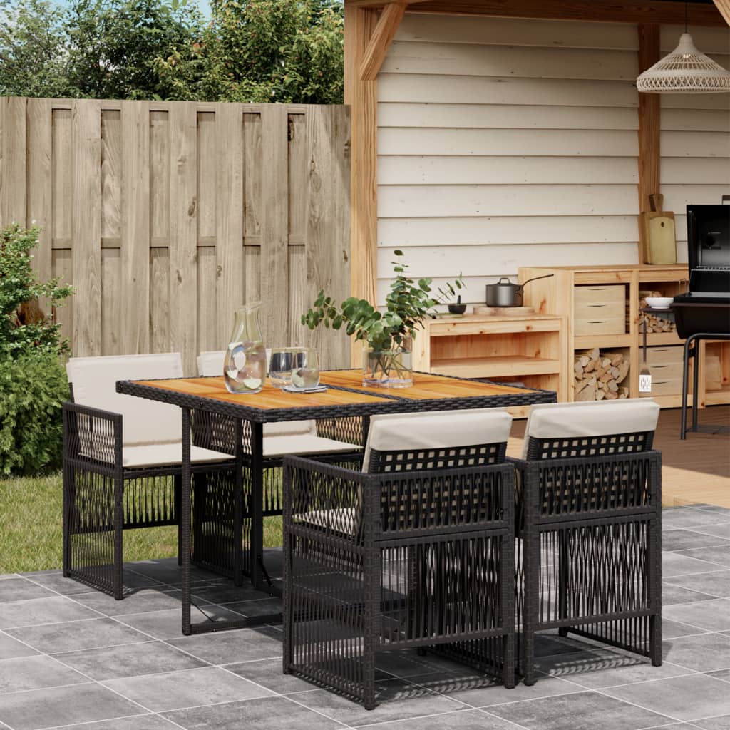 5-tlg. Garten-Essgruppe mit Kissen Schwarz Poly Rattan