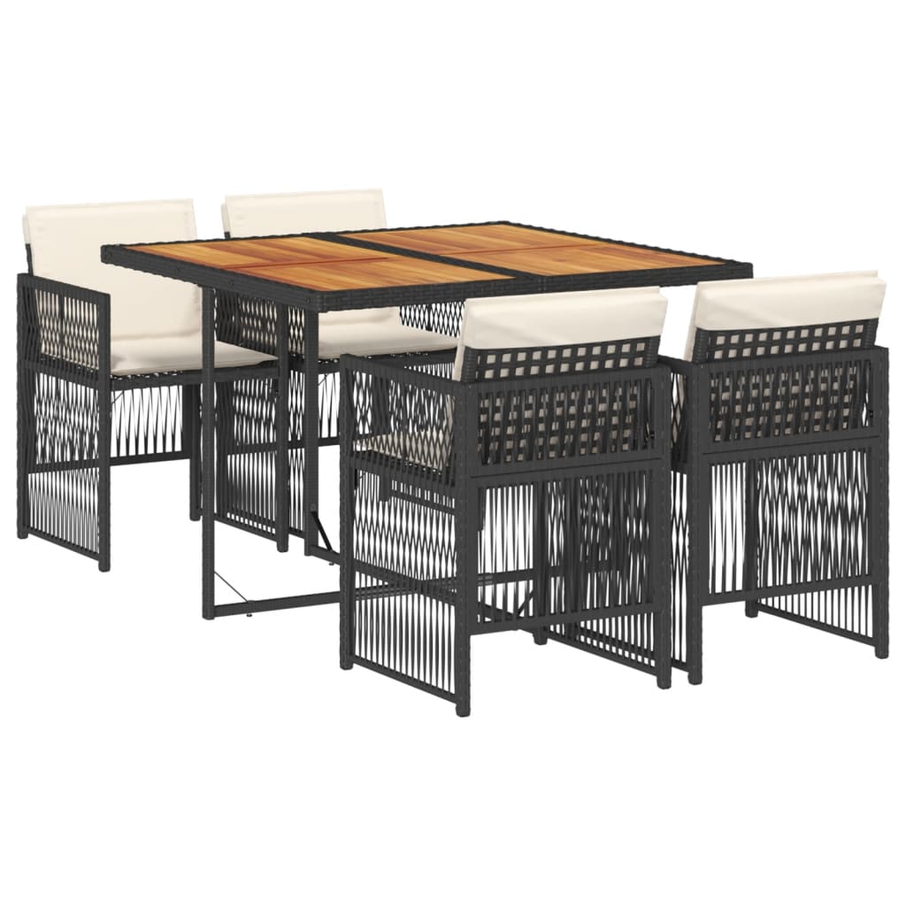 5-tlg. Garten-Essgruppe mit Kissen Schwarz Poly Rattan