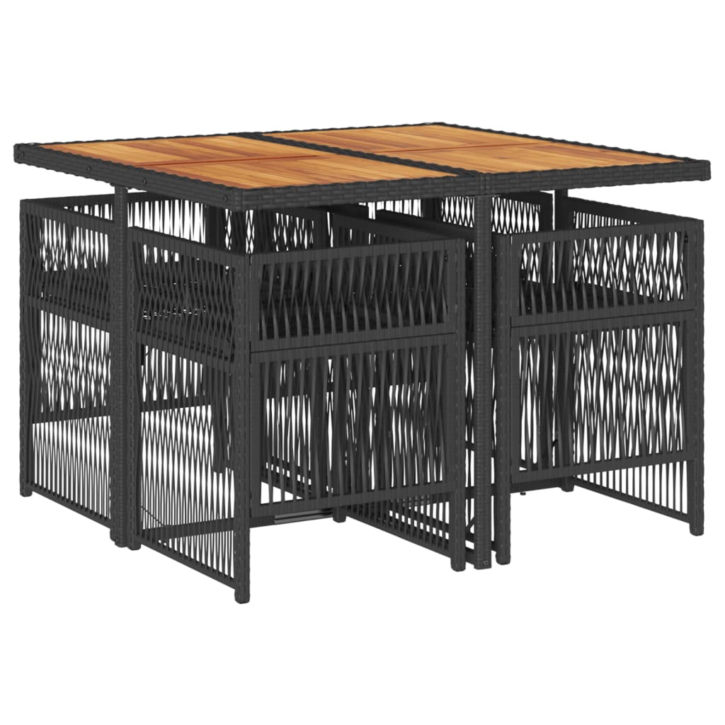 5-tlg. Garten-Essgruppe mit Kissen Schwarz Poly Rattan