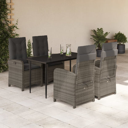 5-tlg. Garten-Essgruppe mit Kissen Grau Poly Rattan