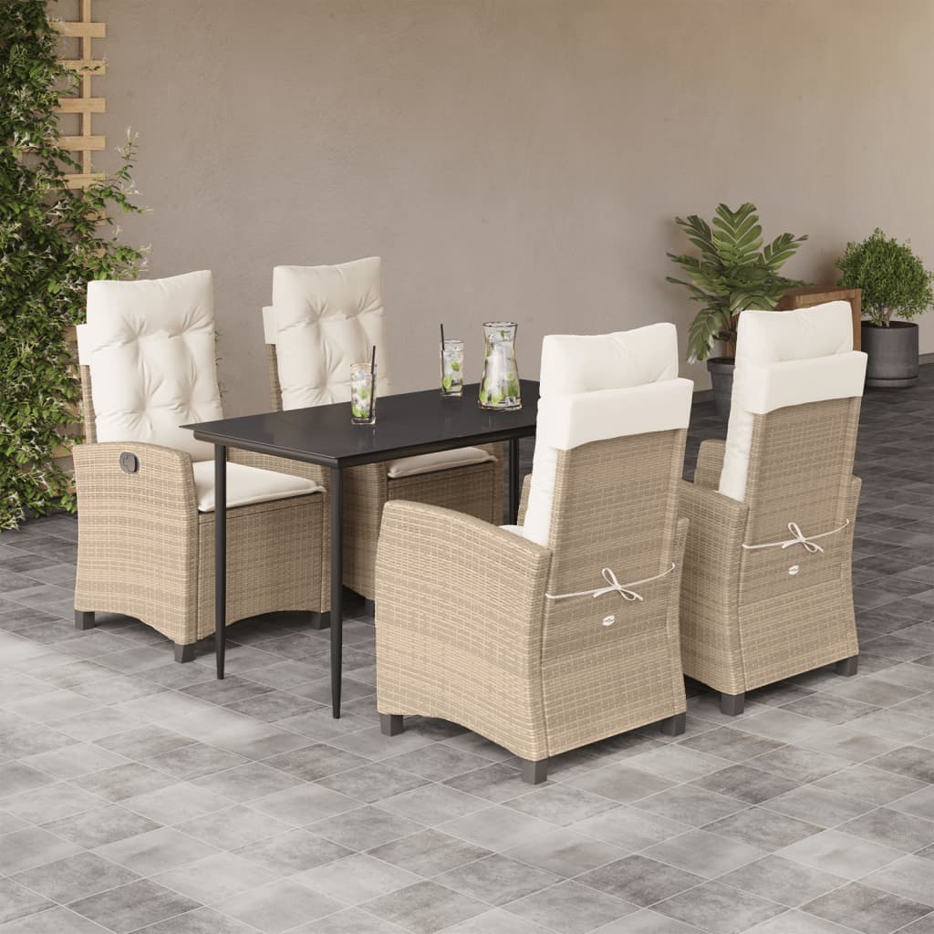 5-tlg. Garten-Essgruppe mit Kissen Beige Poly Rattan