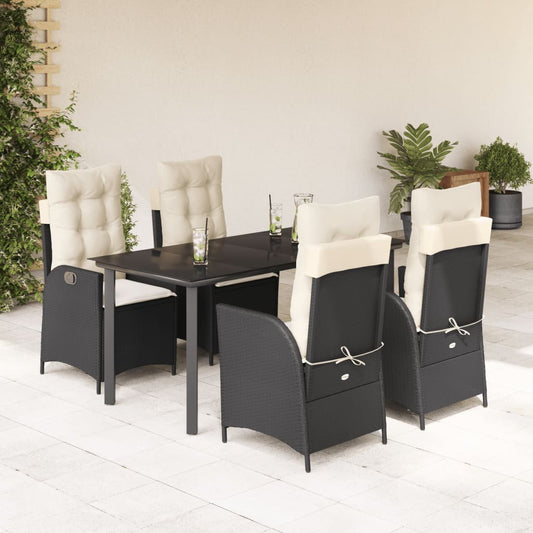 5-tlg. Garten-Essgruppe mit Kissen Schwarz Poly Rattan