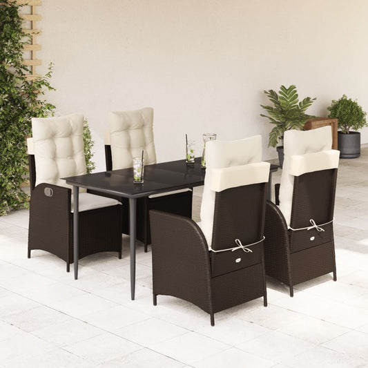 5-tlg. Garten-Essgruppe mit Kissen Braun Poly Rattan