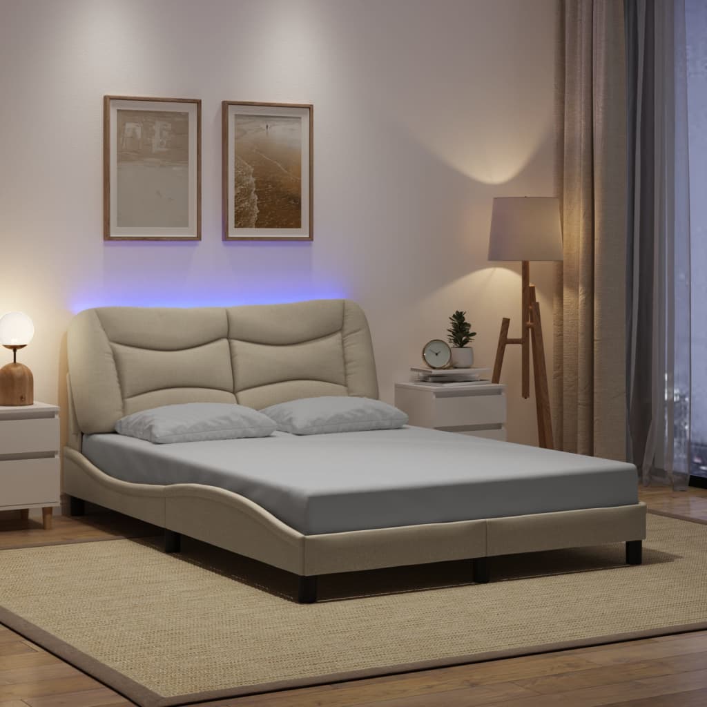 Bettgestell mit LED ohne Matratze "Hvar" Creme 140x190 cm Stoff