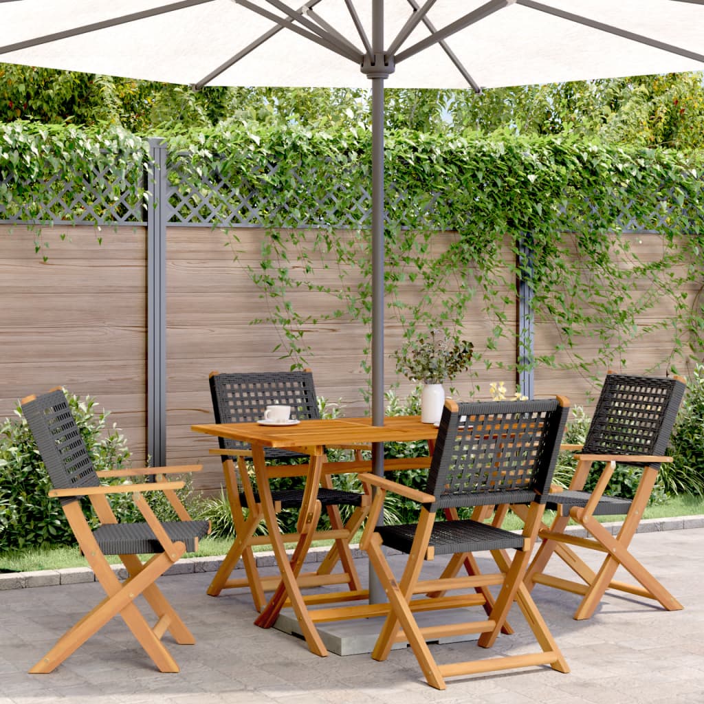 5-tlg. Garten-Essgruppe Schwarz Poly Rattan und Massivholz