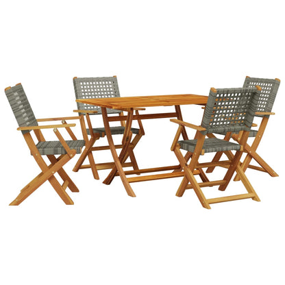 5-tlg. Garten-Essgruppe Grau Poly Rattan und Massivholz
