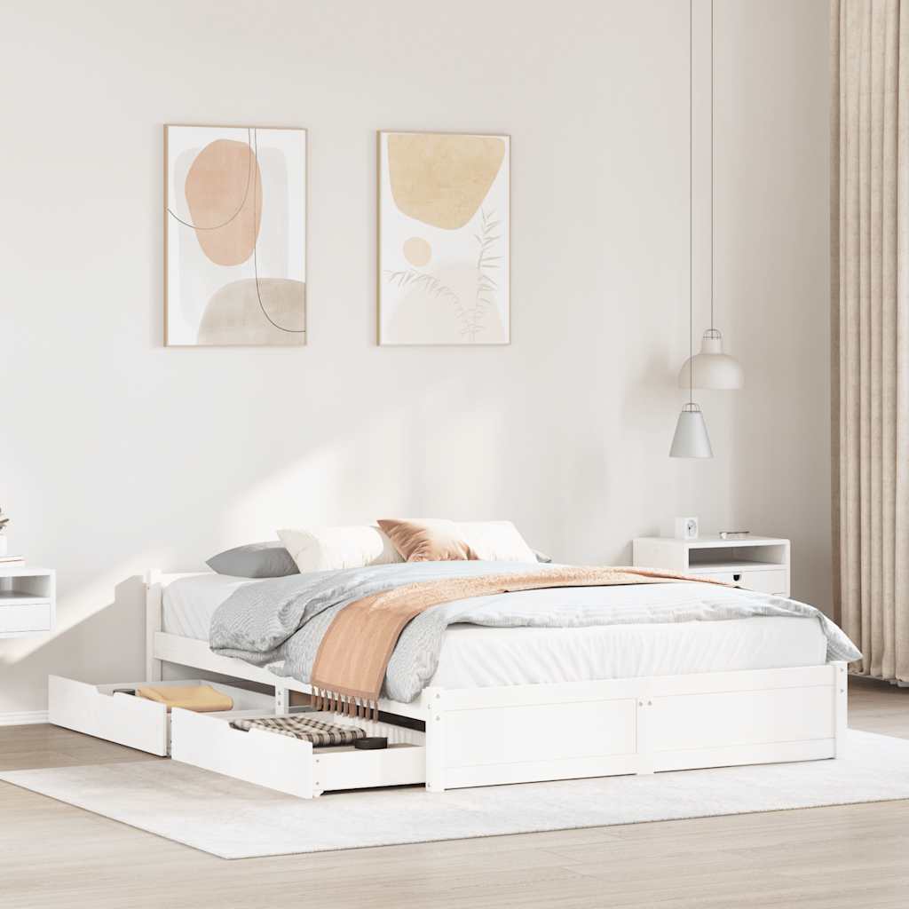 Massivholzbett ohne Matratze Weiß 100x200 cm Kiefernholz
