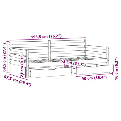 Tagesbett mit Schubladen 90x190 cm Massivholz Kiefer